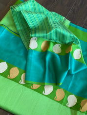 Pure Silk Cotton Banarasi - Green Firozi Khadwa Woven