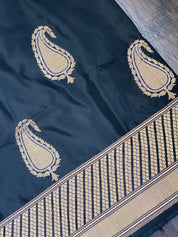 Pure Katan Silk Banarasi - Black Zari Paiesley