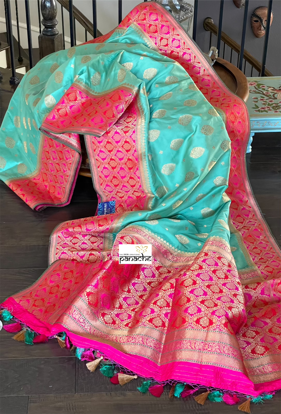 Soft Silk Banarasi - Sea Green Magenta Antique Golden Zari