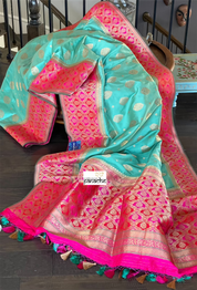 Soft Silk Banarasi - Sea Green Magenta Antique Golden Zari