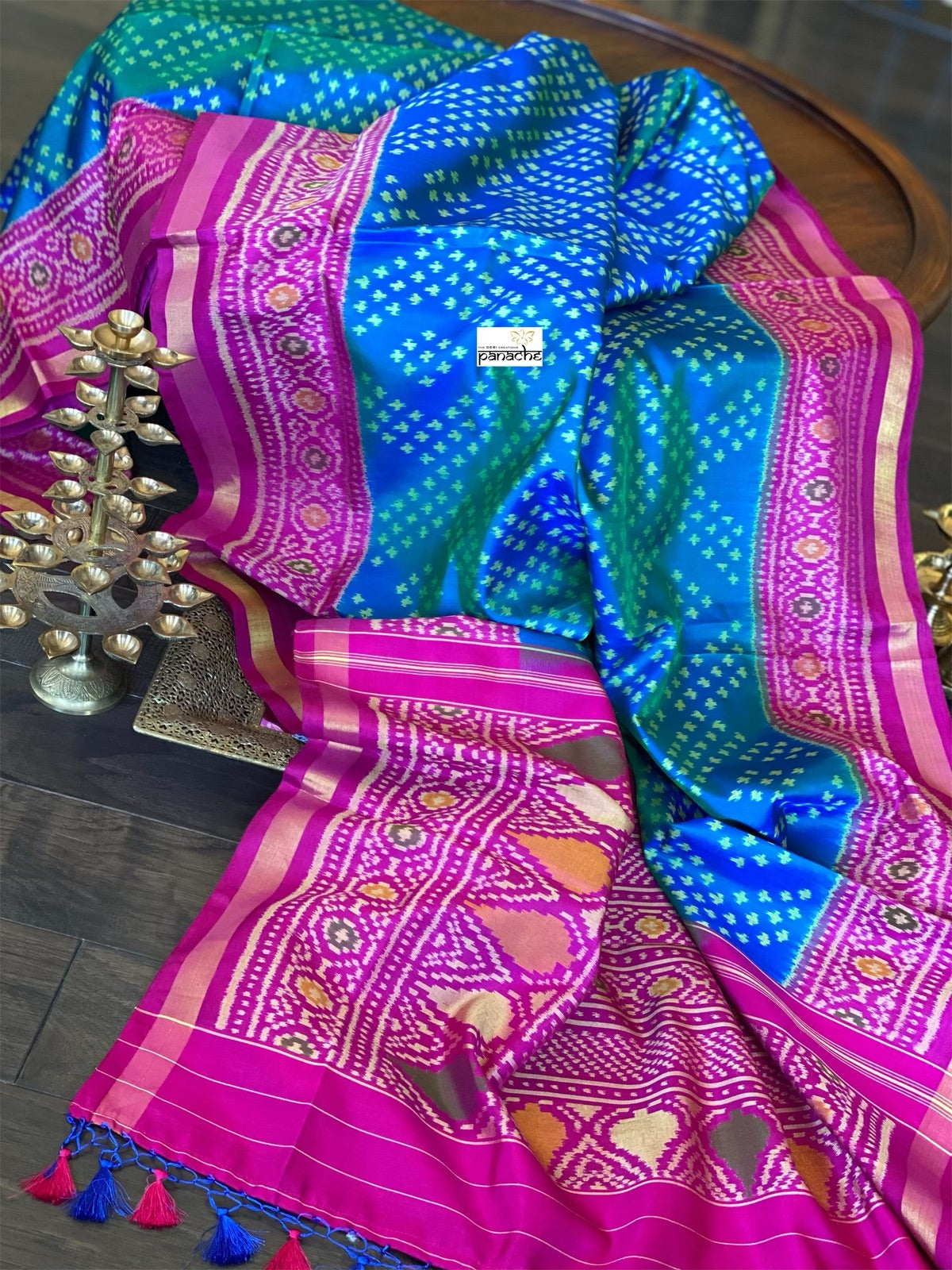 Pure Silk Ikat -  Firozi Sea Green Magenta