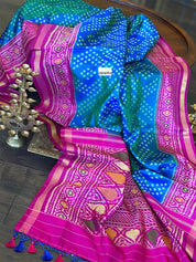 Pure Silk Ikat -  Firozi Sea Green Magenta