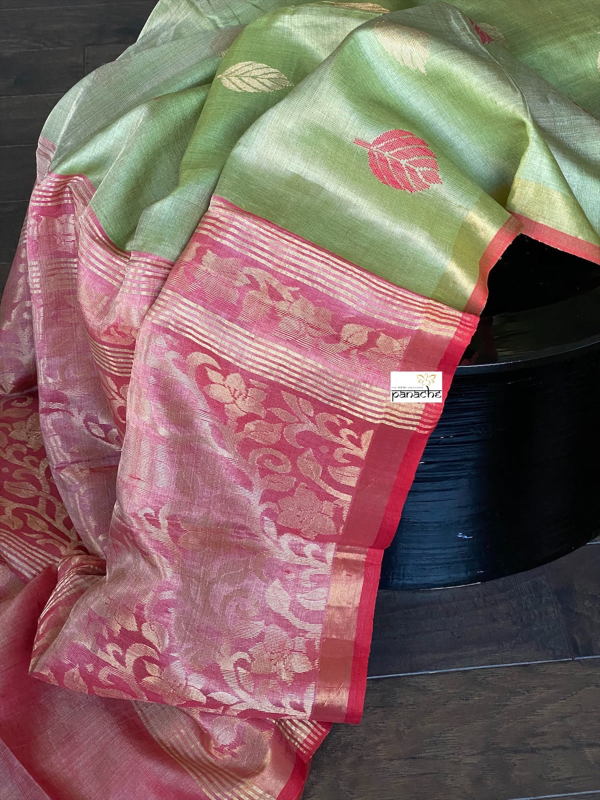 Tissue Tussar Silk - Green Red Woven