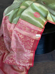 Tissue Tussar Silk - Green Red Woven