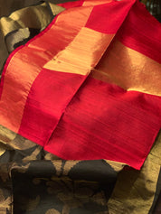 Tussar Dupion Silk Banarasi - Black Red