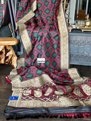 Soft Silk Bandhni Banarasi - Black Maroon Green