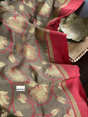 Cotton Silk Chanderi - Grey Brown Meenakari