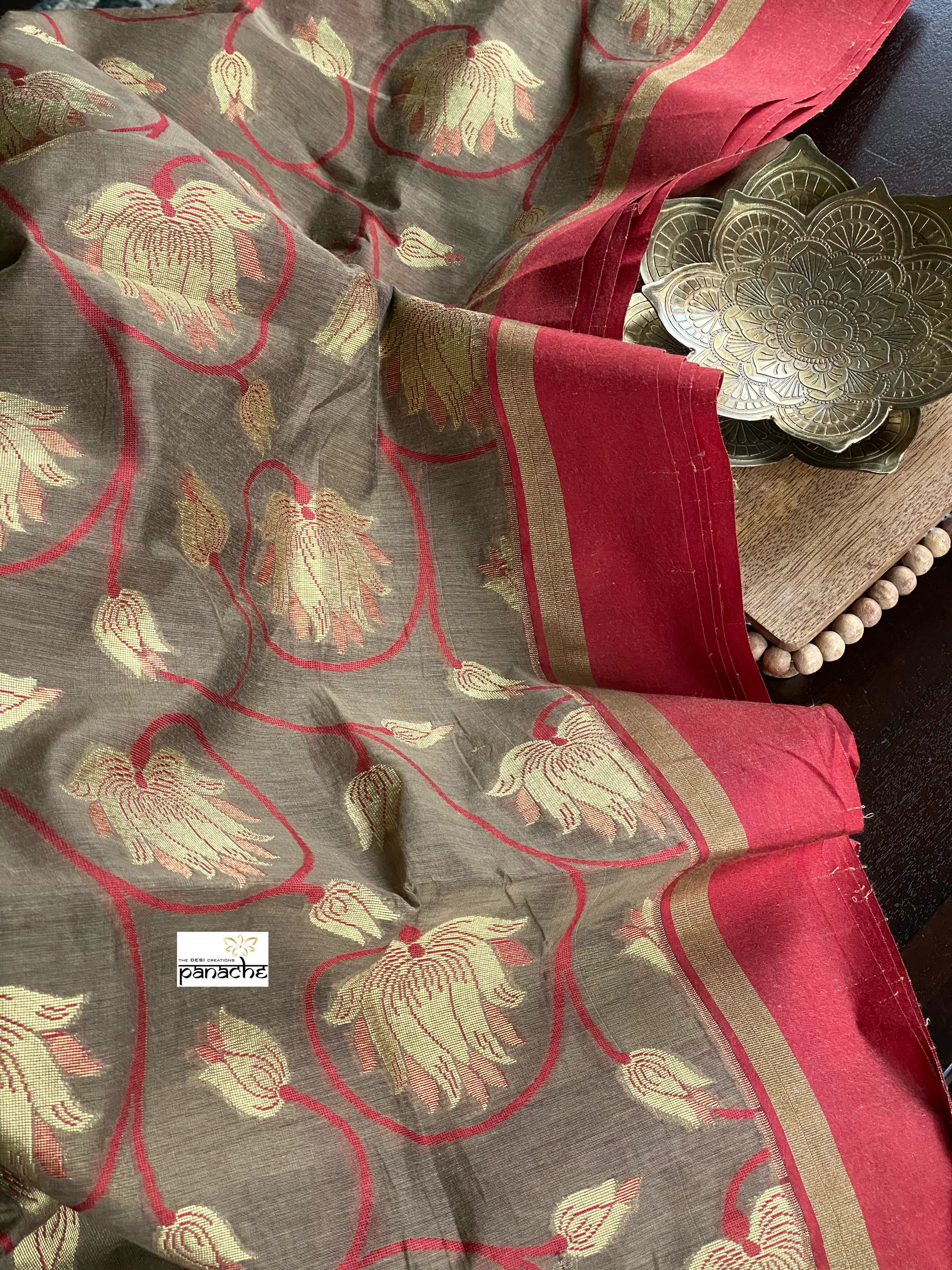 Cotton Silk Chanderi - Grey Brown Meenakari