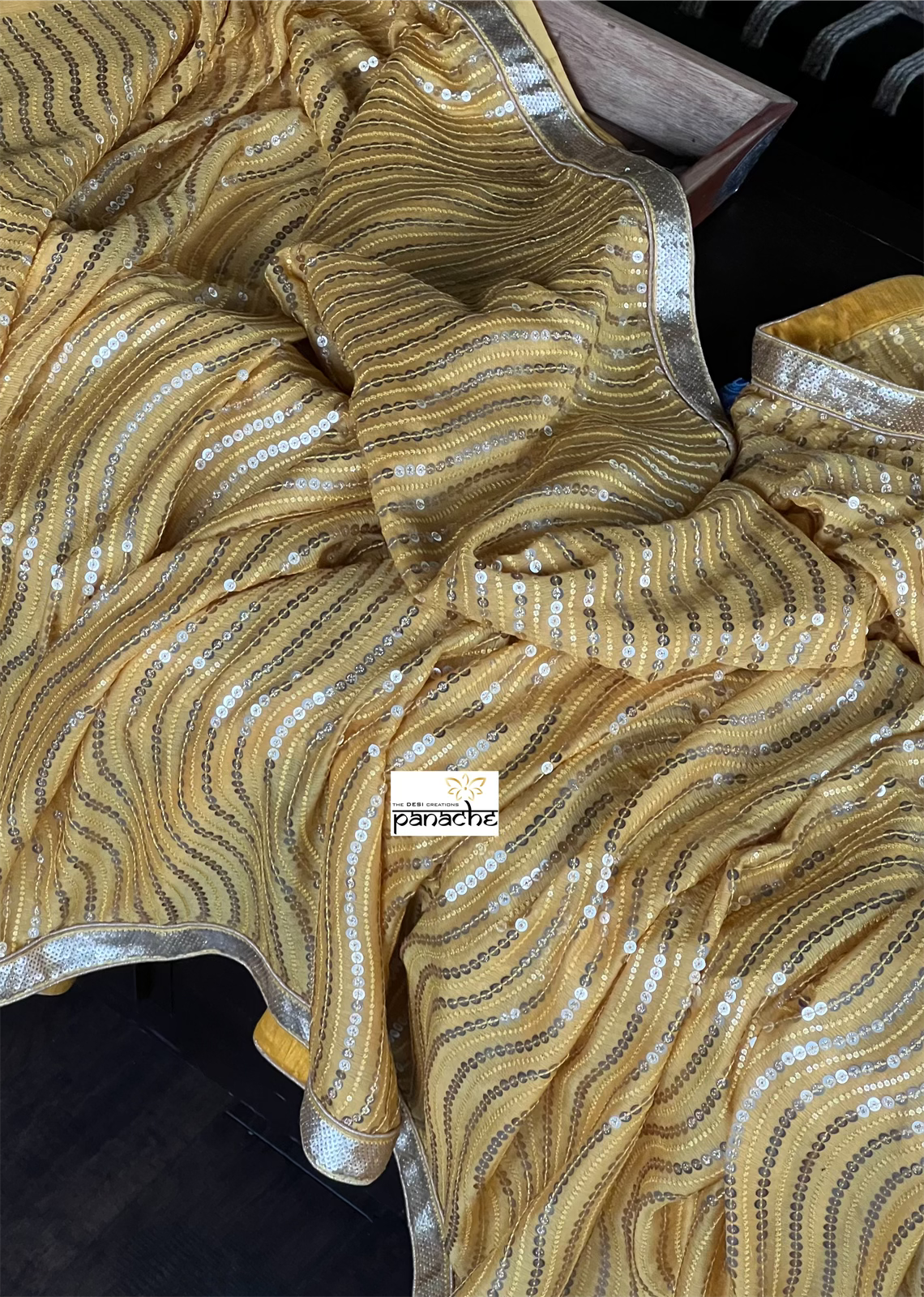Designer Georgette Saree - Yellow Sequin