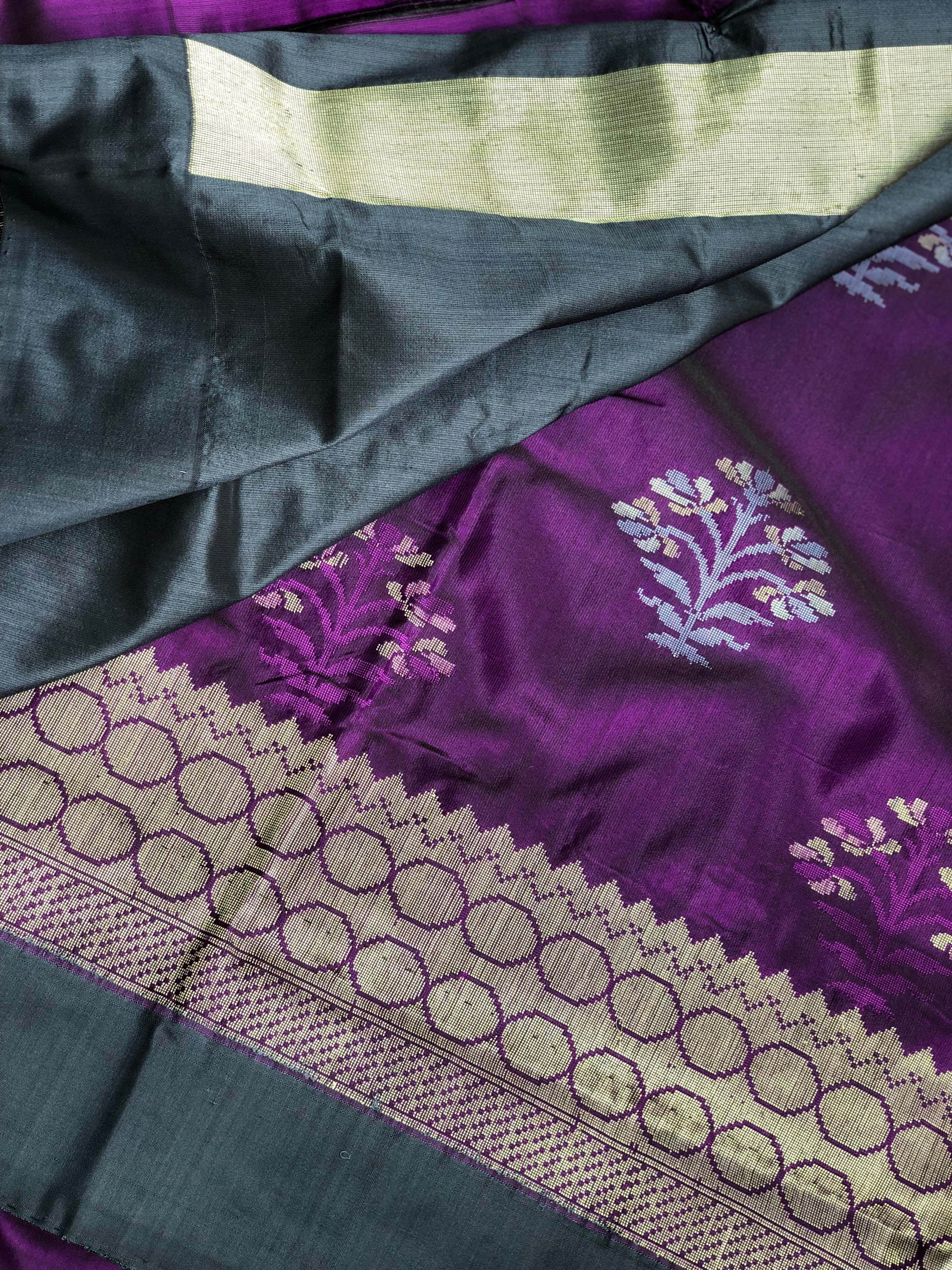 Pure Silk Katan Banarasi - Purple Meenakari Motifs