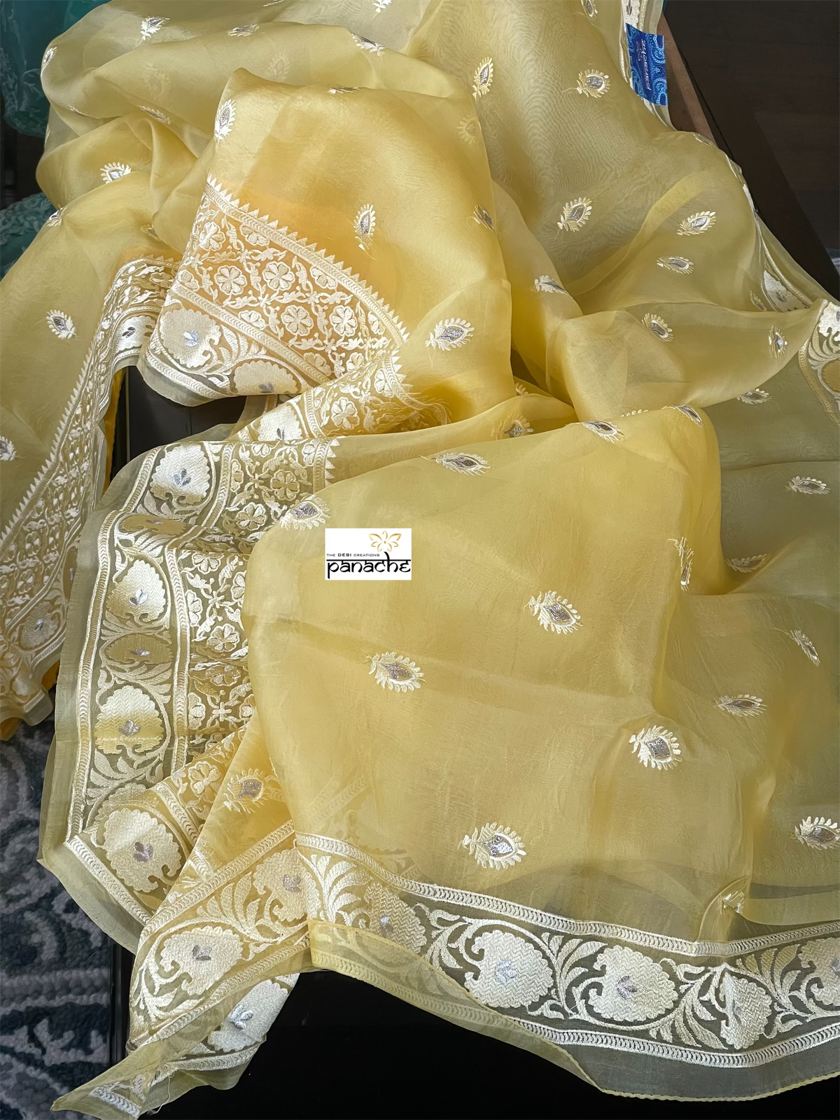 Designer Organza - Yellow Embroidered