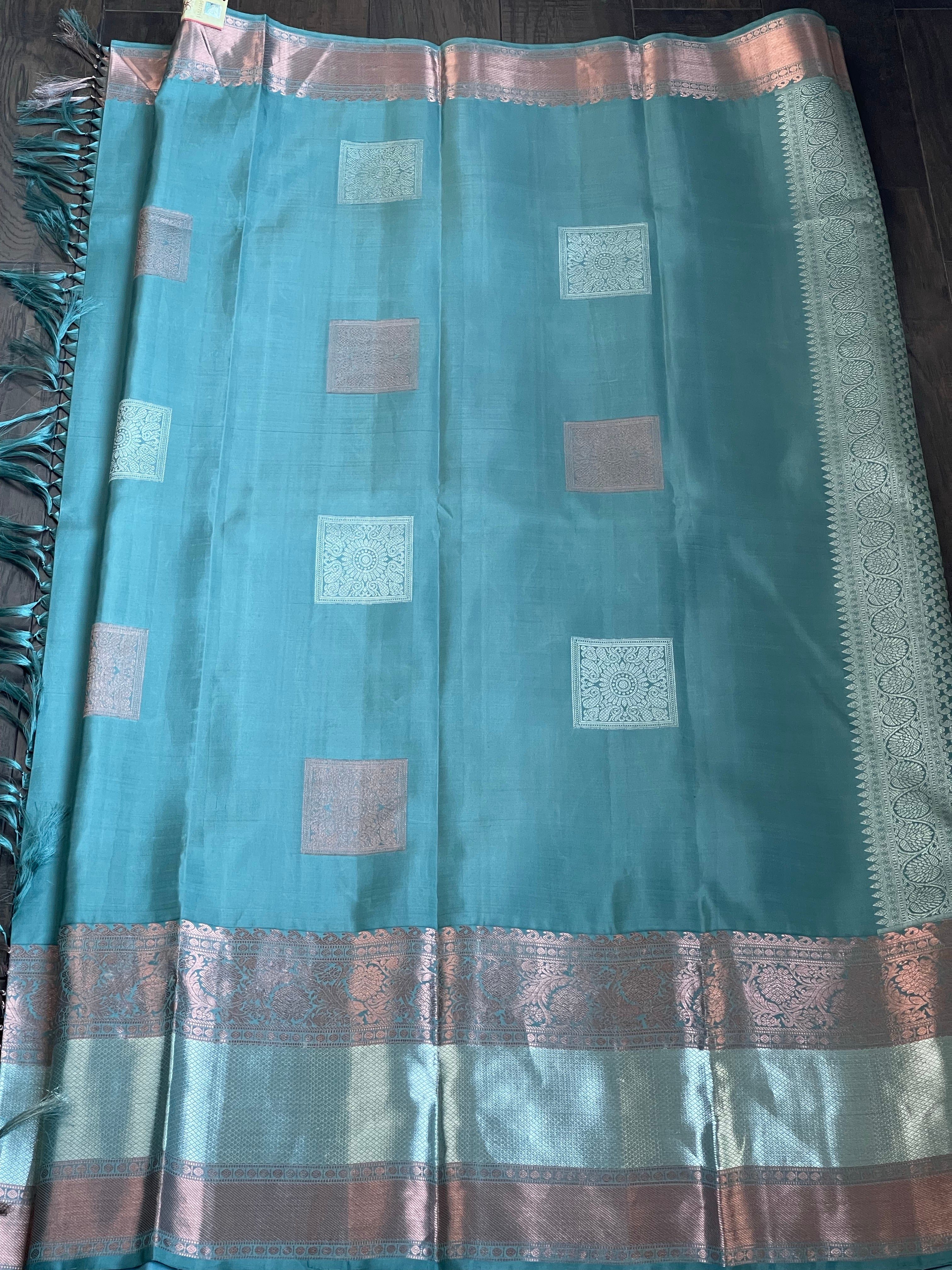 Silk Kanjivaram - Teal Grey