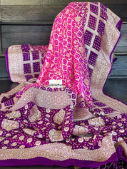 Bandhej Khaddi Georgette Banarasi - Pink Purple