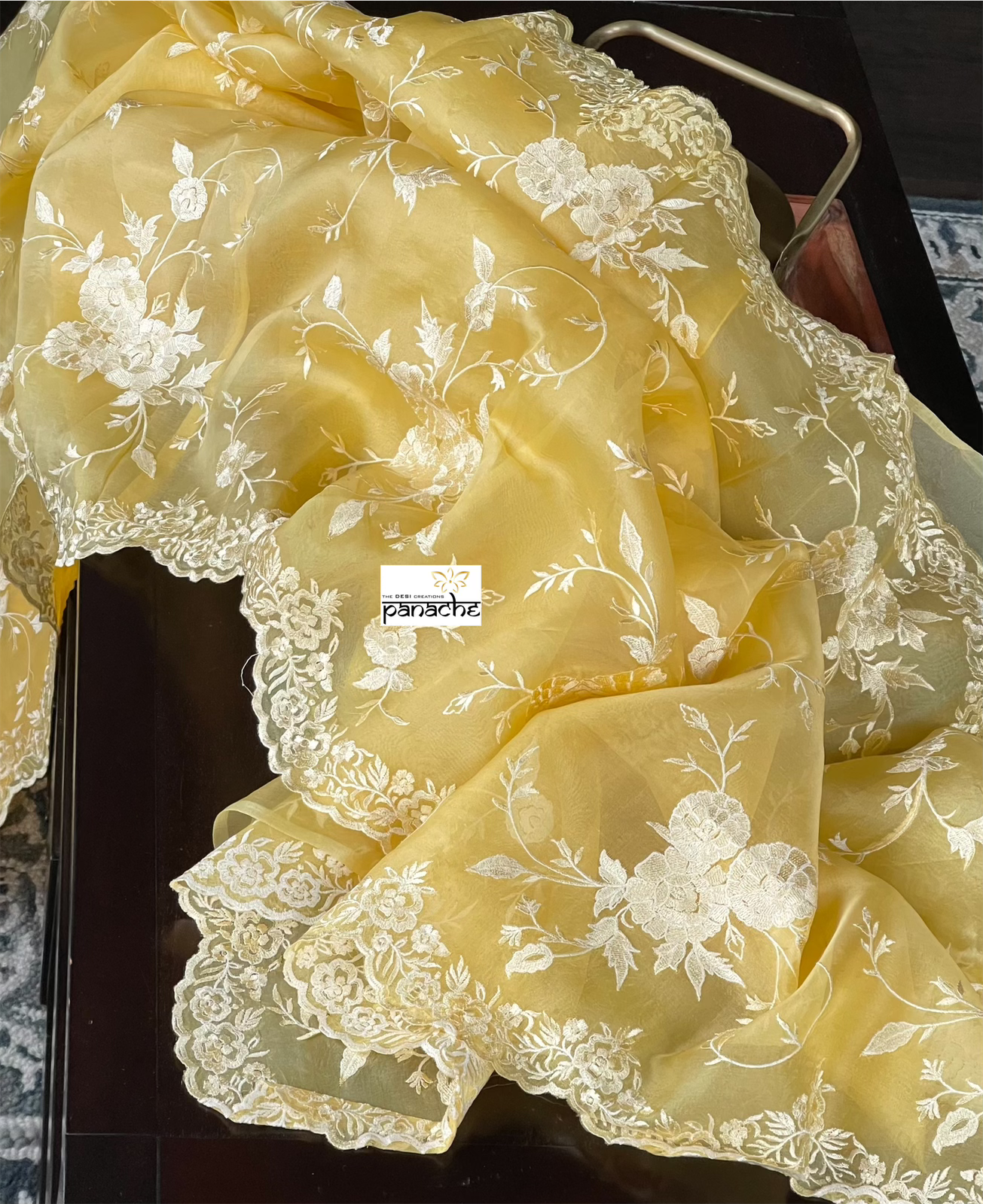 Designer Organza - Yellow Embroidered