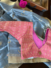 Pure Chanderi Katan Silk - Metallic Grey Eknalya woven