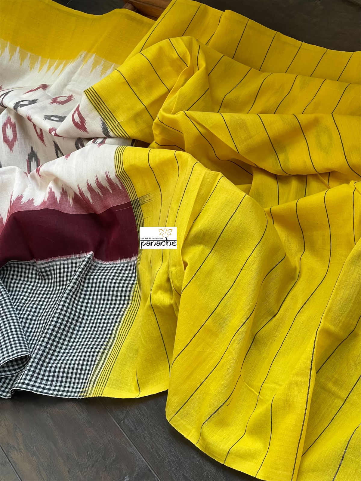 Pure Cotton Ikat  -  Off White Yellow Black