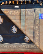 Exclusive Katan Silk Banarasi - Black Red Kadwa Woven
