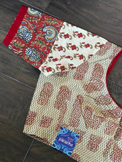 Designer Blouse - Beige Red Blue