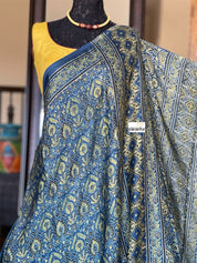 Silk Ajrakh - Persian Blue Ochre Yellow