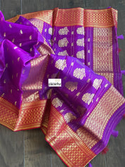 Pure Chanderi Organza Silk - Purple Red