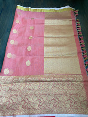 Linen Silk Banarsi - Peach Golden Zari