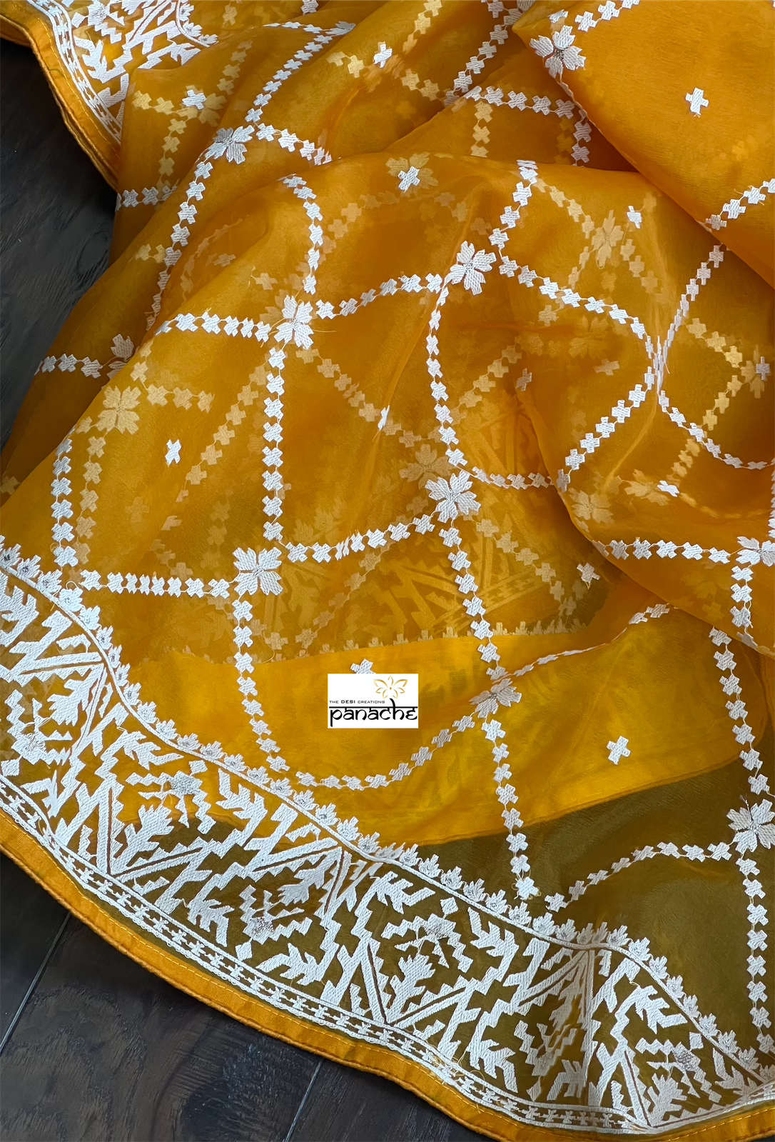 Designer Organza - Light Mustard Orange embroidered