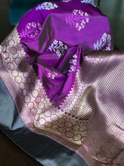 Pure Silk Katan Banarasi - Purple Meenakari Motifs
