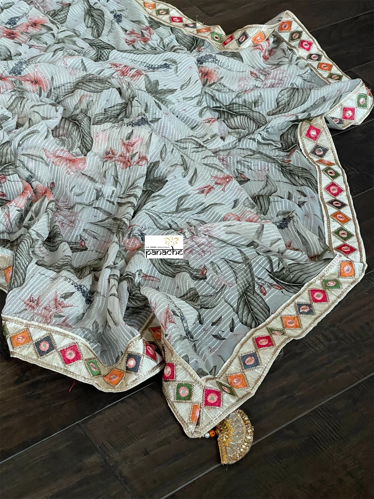 Designer Georgette Saree - Cream Floral Sequin