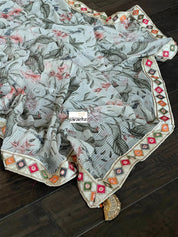 Designer Georgette Saree - Cream Floral Sequin