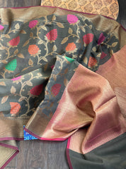 Cotton Silk Banaras Chanderi - Black Meenakari