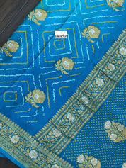 Bandhej Khaddi Georgette Banarasi - Firozi Sea Green Kadwa