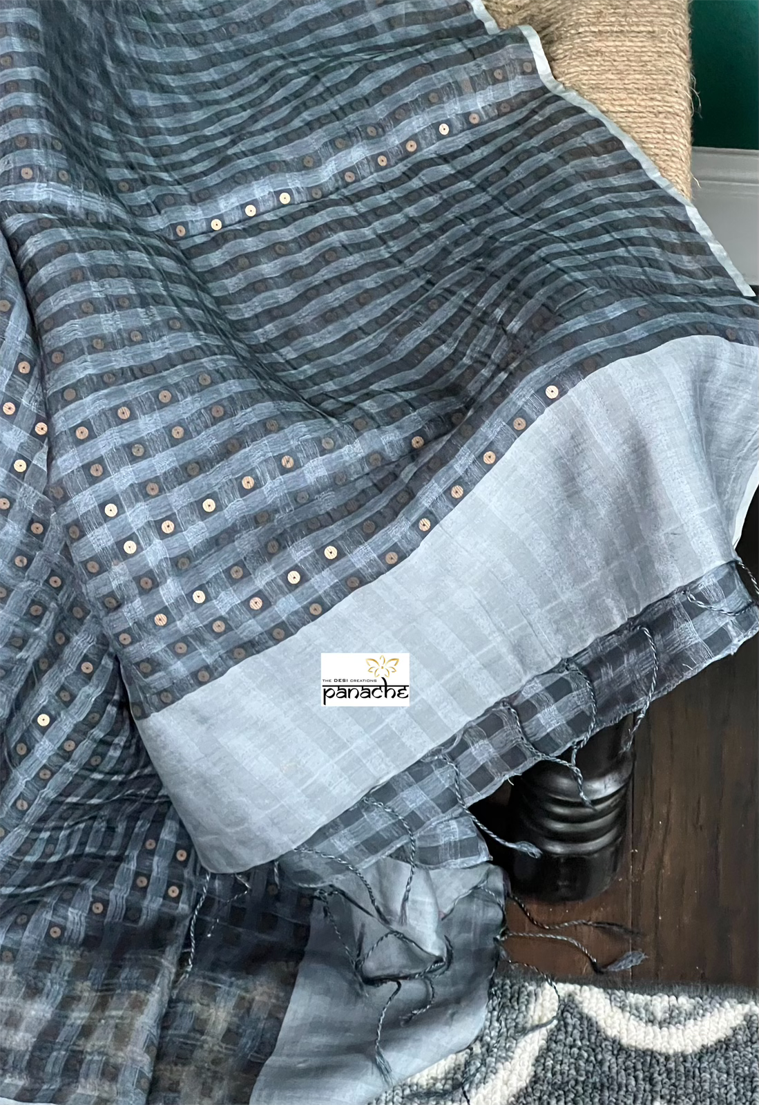 Muslin Silk Sequin - Grey striped