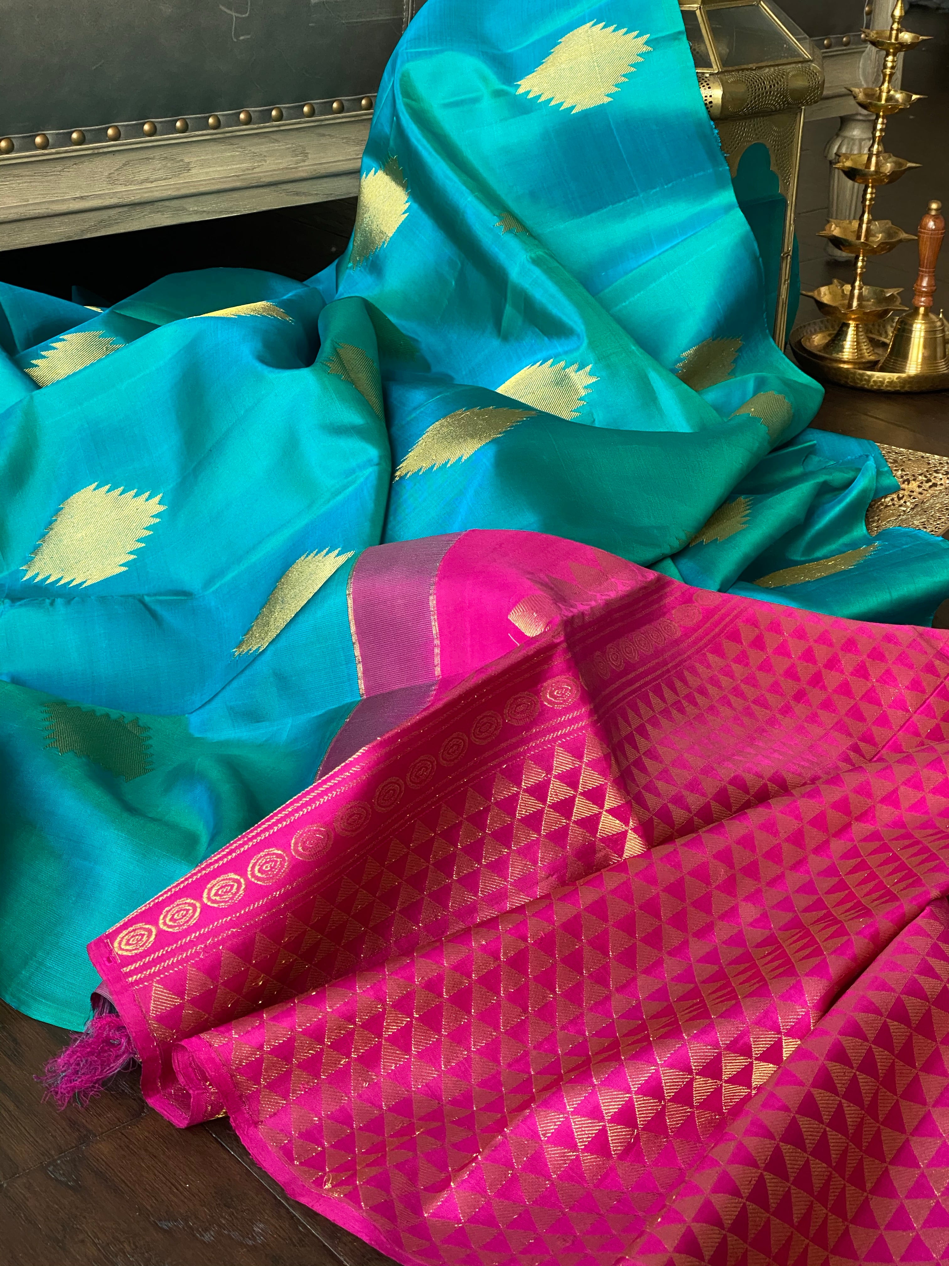 Pure Silk Kanjivaram - Sea Green Firozi Magenta