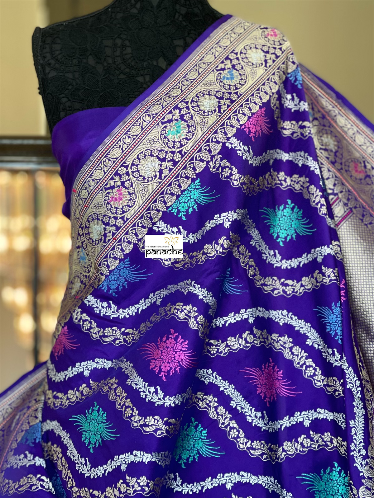 Pure Silk Kadwa Banarasi - Purple Multi Meenakari