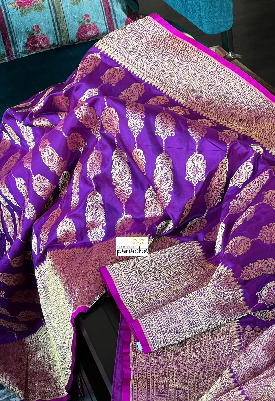 Pure Silk Katan Banarasi- Purple Antique Zari