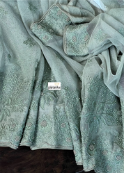 Designer Pure Net Embroidered - Sage Golden