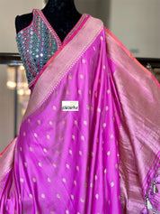 Pure Silk Iktara Banarasi - Pink Antique Golden Zari