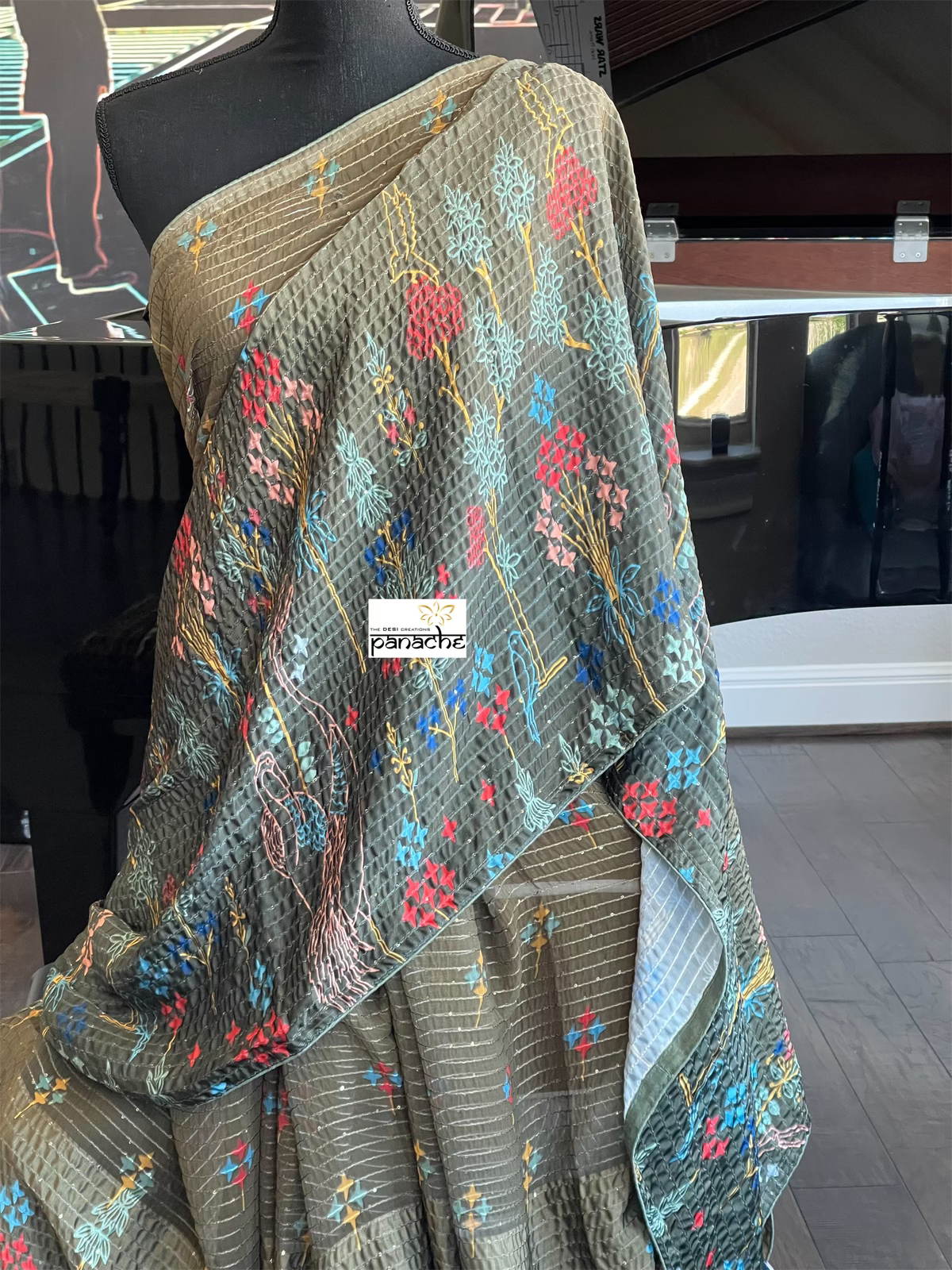 Designer Satin Georgette Sequin - Moss Green