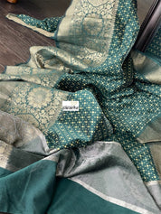 Linen Printed - Green Golden Zari