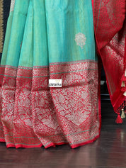 Pure Tassur Silk Banarasi - Sea Green Red