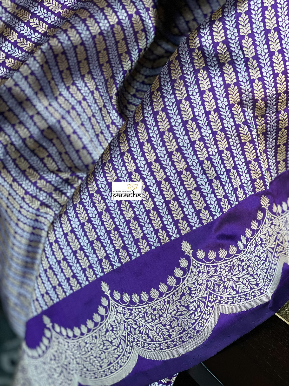 Silk Brocade Banarasi - Purple Antique Zari Kadwa