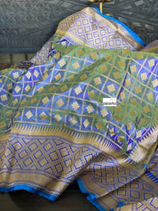 Katan Silk Banarasi - Metallic Blue checkered
