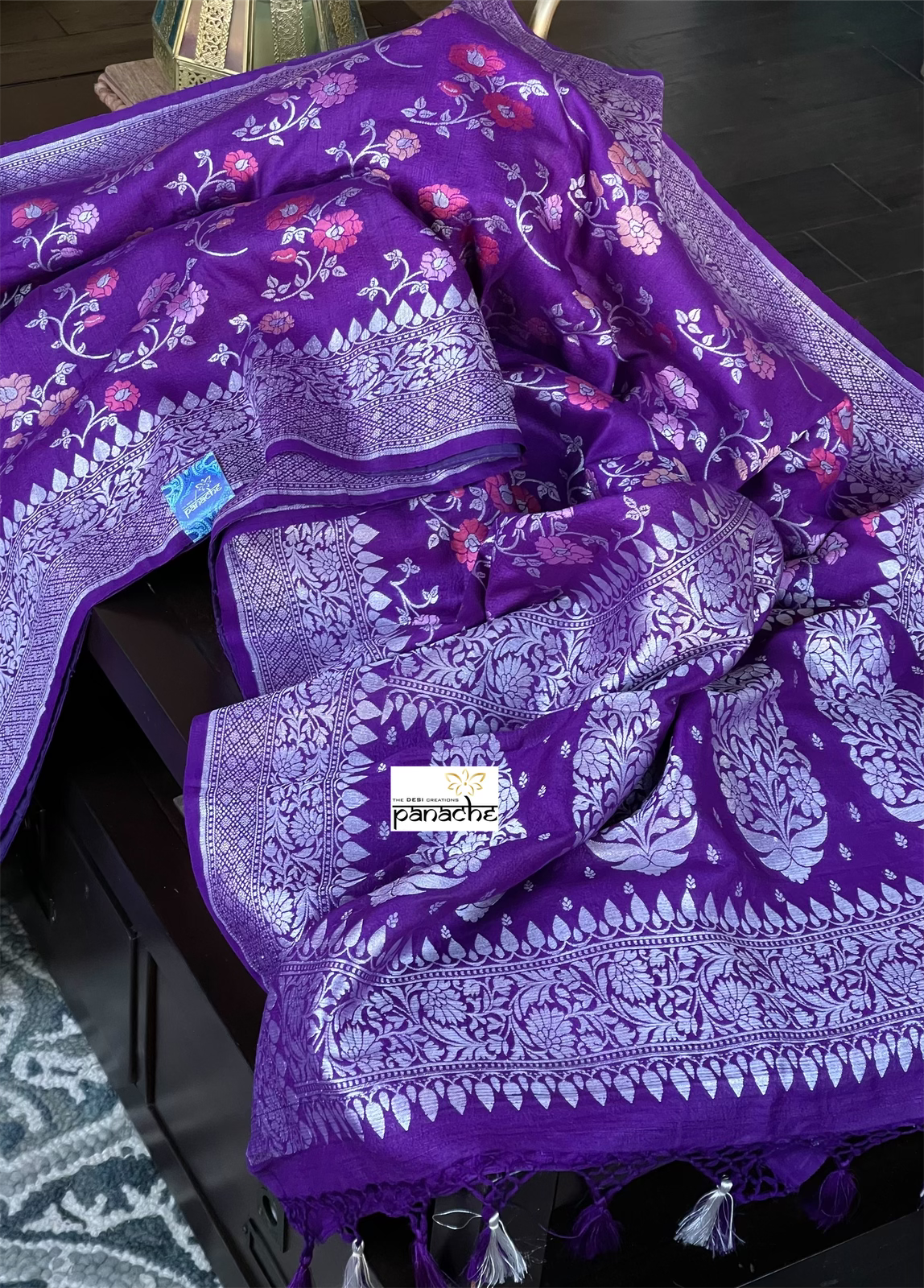 Khaddi Tussar Banarasi - Purple Meenakari