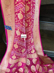 Bandhej Khaddi Georgette Banarasi - Magenta Pink