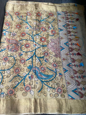 Pen Kalamkari Tussar Silk - Hand-painted Brick Red