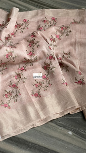 Embroidered Linen Silk- Blush Pink