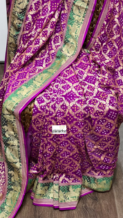 Bandhej Khaddi Georgette Banarasi - Purple Green