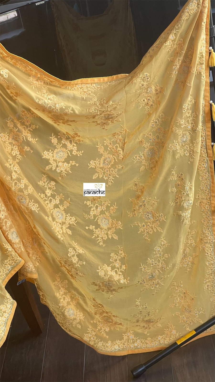 Designer Georgette Chikankari - Orange Yellow
