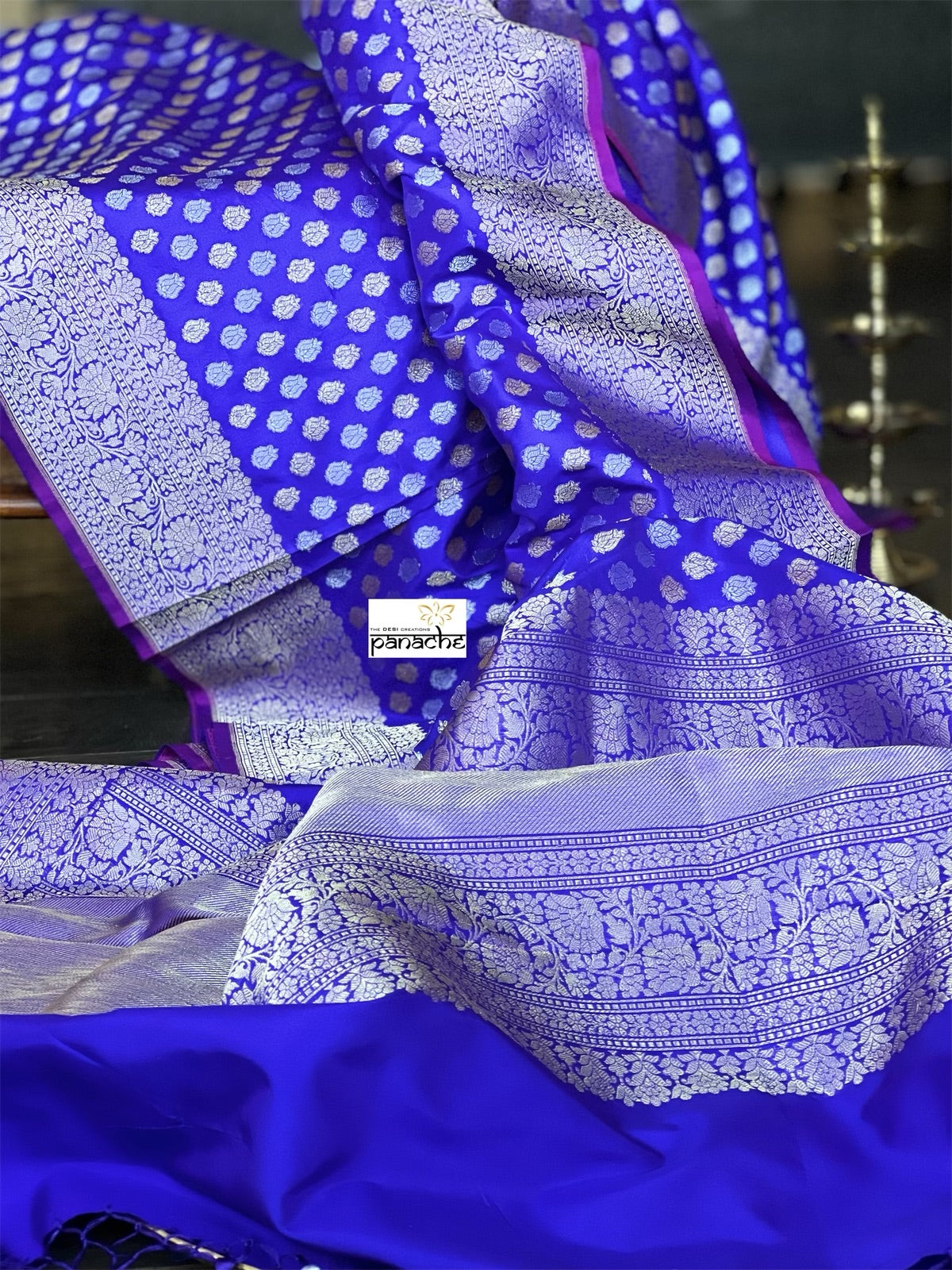 Pure Silk Banarasi - Purplish Blue Dual shaded
