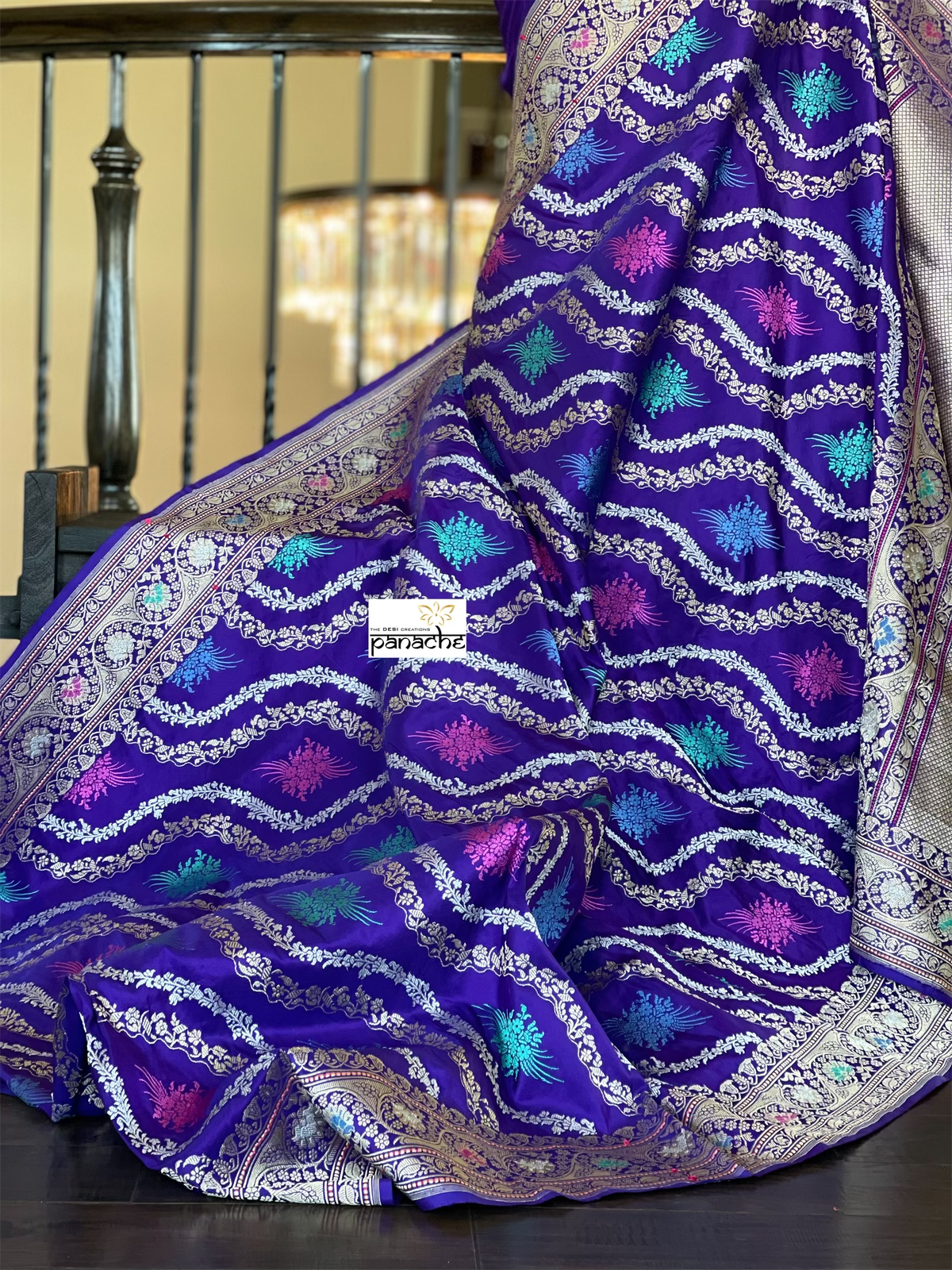 Pure Silk Kadwa Banarasi - Purple Multi Meenakari
